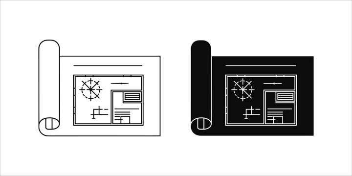 Black and white blueprint of room layouts floor plan