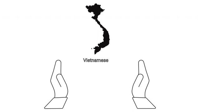 Vietnam Map Silhouette with Hands Illustration.