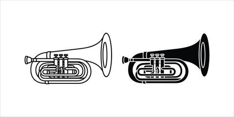 Black and white of two cornets trumpet musical instrument © FulneharStock
