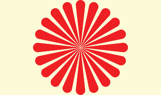 Red abstract radial flower pattern on a light yellow background