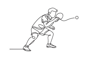 Obraz premium Continuous line drawing of table tennis player hitting ball vector.