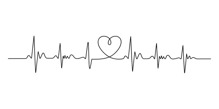 Black heartbeat line with a heart shape symbol in the middle representing love and life medical health sign for cardiology and romance design Vector, illustration