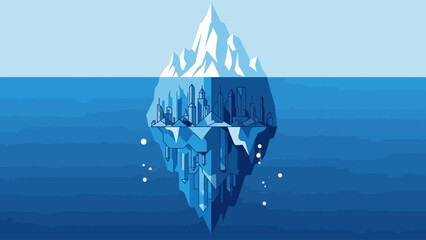 Iceberg with Hidden City Skyline Underwater Conceptual Illustration Representing the Tip of the Iceberg Metaphor © Iqbal