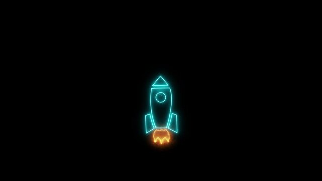 neon rocket burning fule icon, innovation symbol for technology ,rocket icon illuminating a dark abstract background with futuristic energy.