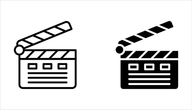 Clapper board vector icon set. Open movie clapboard icon on white background