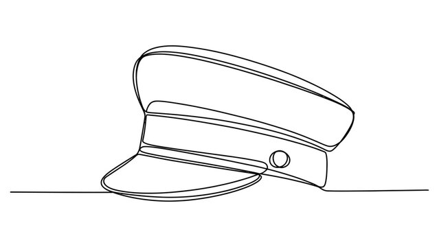 Continuous line drawing of captain hat peaked cap one line art