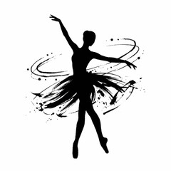 Silhouette of a ballet dancer in a dynamic pose with a swirling skirt. © Dombo