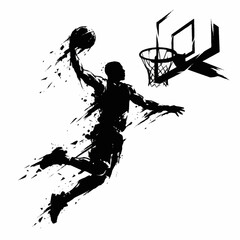 Silhouette of a basketball player performing a slam dunk. © Dombo
