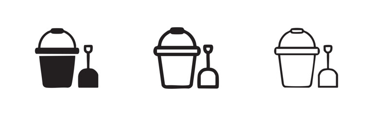 Beach bucket and shovel icons set, filled and outline © liubomir118809