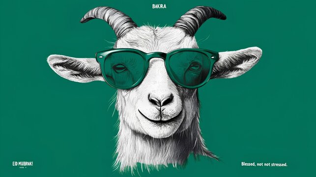 Bakra Eid Mubarak Funny Cool Goat with Sunglasses Green Background | Blessed Not Stressed | Eid ul Adha 