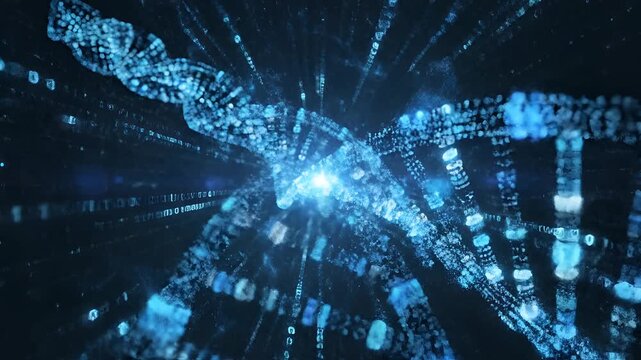 Abstract Digital DNA Helix with Binary Code Animation.