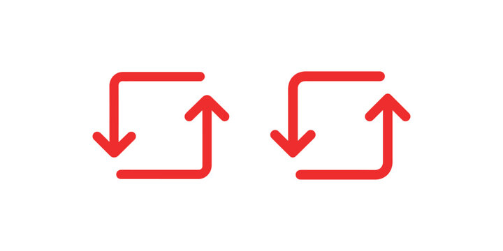 Red recycling arrows icons representing renewal repeat cycle process sustainability environmental protection loop workflow and continuous rotation symbols.