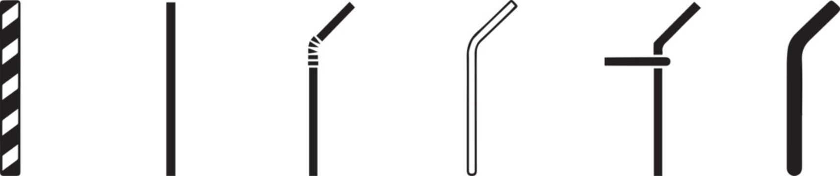 Drinking Straw Icon Set Bendy Straw Beverage Tube Silhouette Vector Illustration Collection