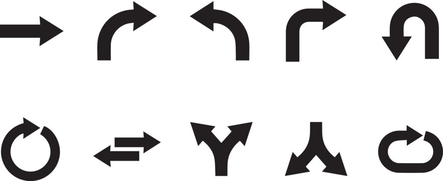 Navigation Arrow Symbols Undo Redo Direction Icon Set Silhouette Vector Illustration