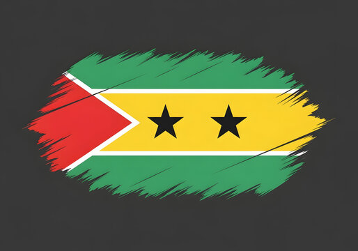 Flag of Sao Tome and Principe on Brush Stroke Background