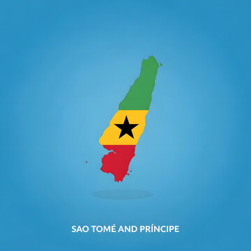 National flag of Sao Tome and Principe waving in clear blue sky with vibrant colors