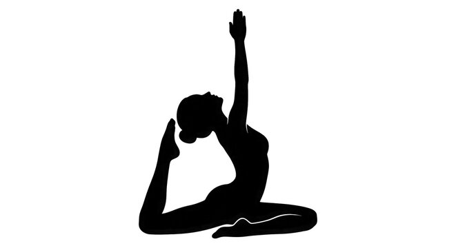 Silhouette of Woman Performing Yoga King Pigeon Pose on White Background