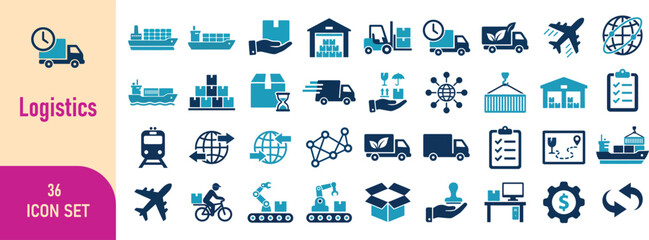 Logistics and Shipping Line Icons Set. Supply Chain Delivery Outline Icons © MstSibly