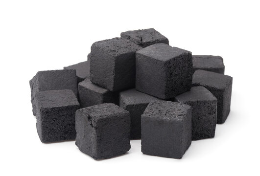 Pile of natural charcoal cubes