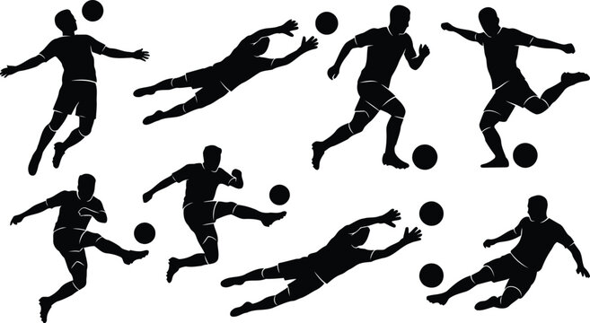 Silhouette of football players in various actions