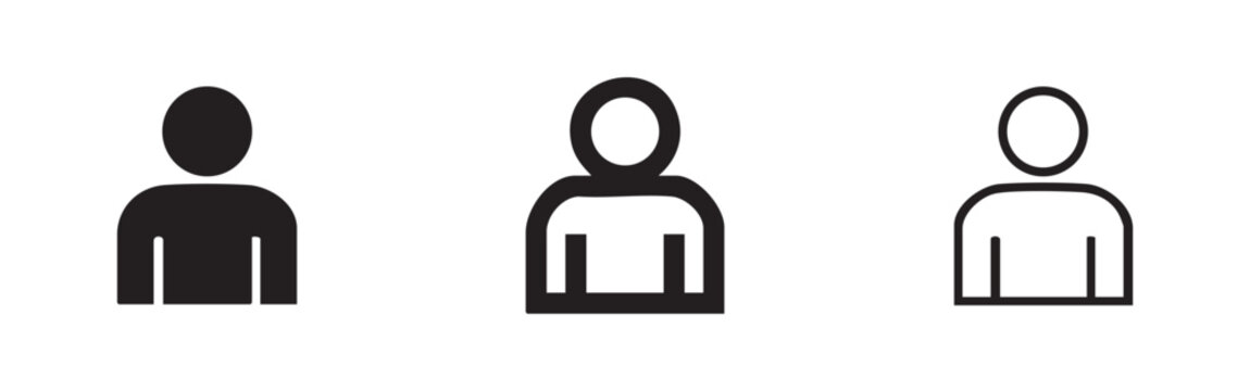 User icon set. Simple person symbol with varied headwear in solid and outline style for profiles and avatars.