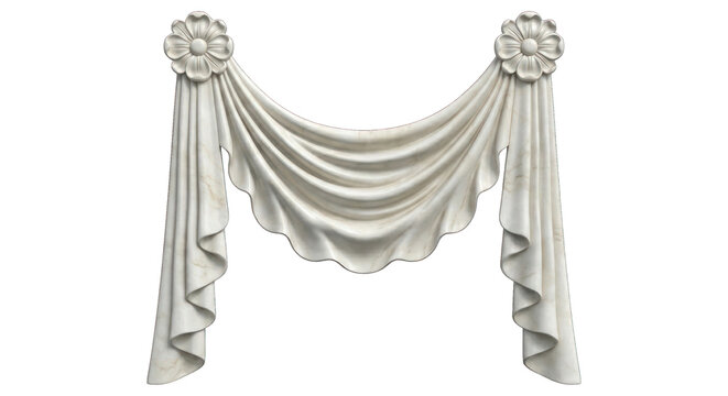 Elegant White Fabric Swag with Floral Embellishments - Isolated