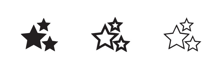 Obraz premium Three star cluster icons: solid black, outlined with thick lines, and outlined with thin lines.