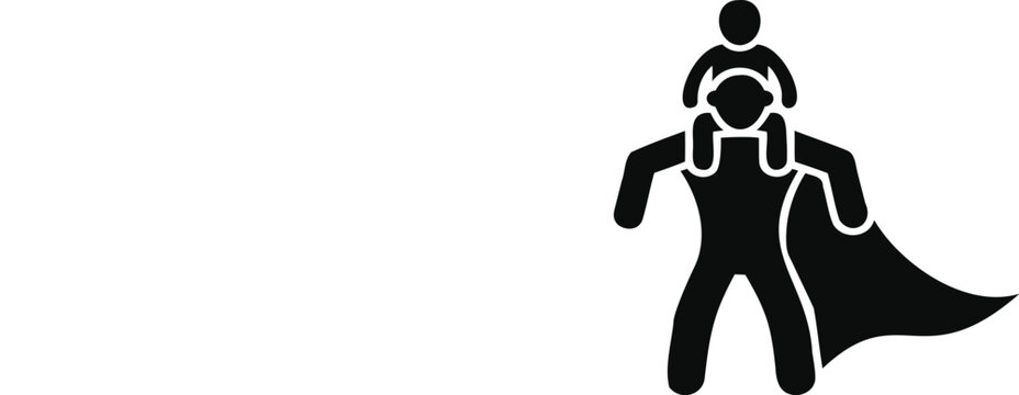 Superhero carrying child silhouette a flat black icon on a white background assistance caring champion