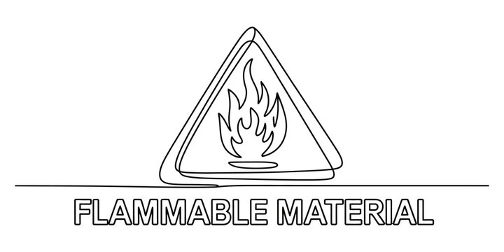 Continuous line drawing Flammable material warning sign, caution symbol, fire hazard icon, safety label