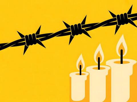 Candle wrapped in barbed wire, symbol of human rights and freedom, vector illustration
