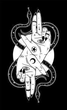 As above so below &ndash; occult hands and snake tattoo illustration