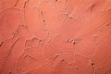 Naklejka premium Textured wall with red plaster finish, showcasing abstract patterns and rough surface for construction materials.