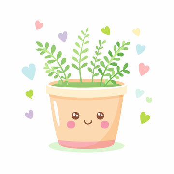 Kawaii Pflanzentopf mit Kr&auml;utern