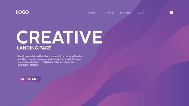 Creative landing page template with abstract purple wave background