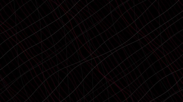 Dark background featuring subtle curved wave grid lines creating a sense of depth and movement. Thin lines overlap in an intricate pattern with faint red highlights, evoking a futuristic
