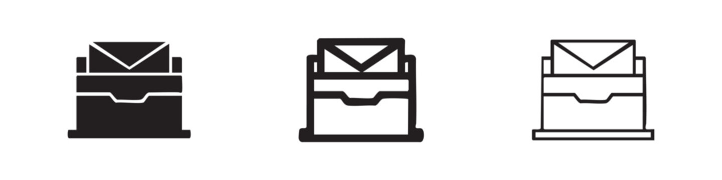 Mailbox icon set. Letterbox or post office box symbol in solid, outline, and hand-drawn style.