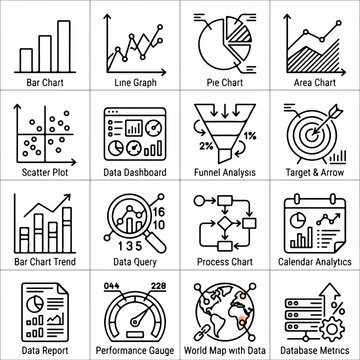 Business Intelligence and Data Visualization Line Icon Collection