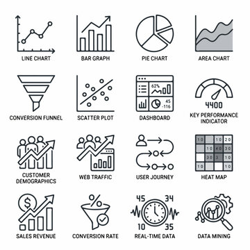 Minimalist Data Visualization and Business Analytics Icon Set