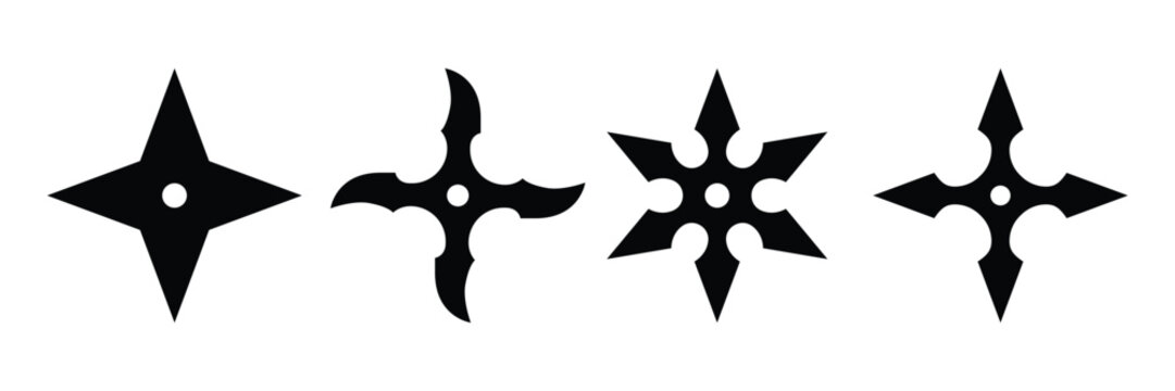 Shuriken Ninja Star Icon Set &ndash; Japanese Martial Arts Throwing Weapon Vector Collection