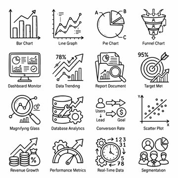 Set of Hand-Drawn Business Data and Analytics Icons