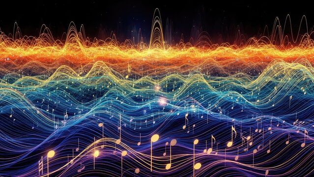Abstract waves of sound colorful graphic design elements for music concepts