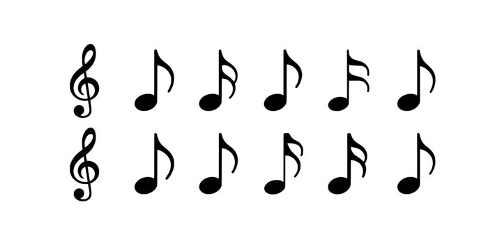 Musical notes set with treble clef and quarter notes in black featuring music, sheet music, music theory with music symbols and music notation