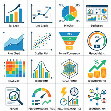 Comprehensive Set of Business Data Visualization and Analytics Icons