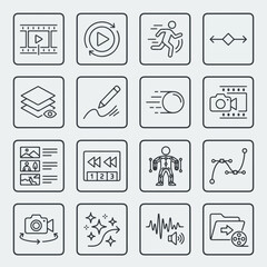Fototapeta premium Comprehensive Animation and Video Production Line Icon Set