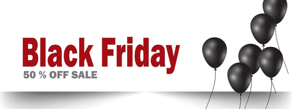 Black Friday Sale Banner with Dark Shiny Balloons on Transparent PNG Background. Luxury vector illustration with copy space for promotions and holiday marketing design.