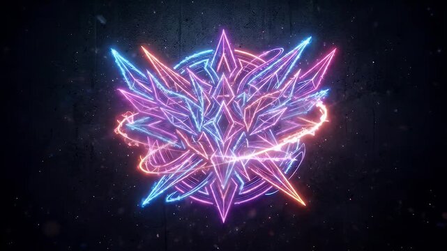Vibrant Neon Logo Design - This video features an intricate neon logo design, showcasing a combination of sharp, angular geometric shapes.