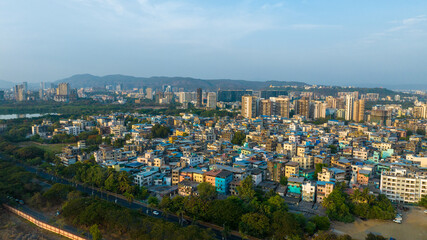 Obraz premium Navi Mumbai cityscape aerial drone view Maharashtra India Drone shot of Navi Mumbai skyline and urban landscape