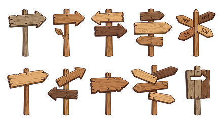 Wooden Signposts With Directional Arrows Vector Illustration © Bijori