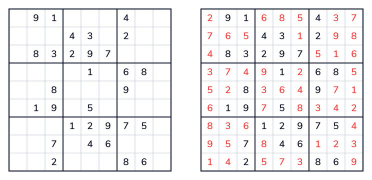 Classic Sudoku puzzle grids with empty and filled cells  