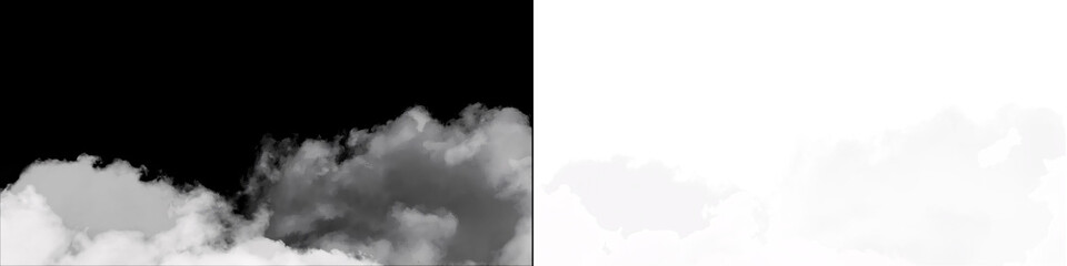 White smoke clouds border at bottom with alpha channel for realistic atmospheric fog and mist video layering. © MatStudio